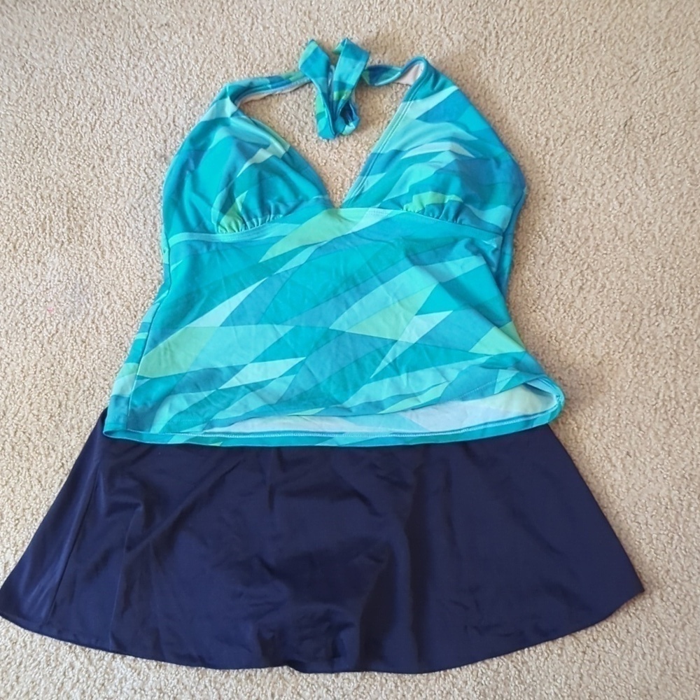 Beach Native Blue Tankini & Skirt Bikini Bottom Swimsuit Set Size 10
